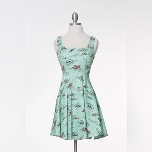 NWT Vintage RETRO Style 50s 60s Cars Print Fit And Flare Dress mint blue small S